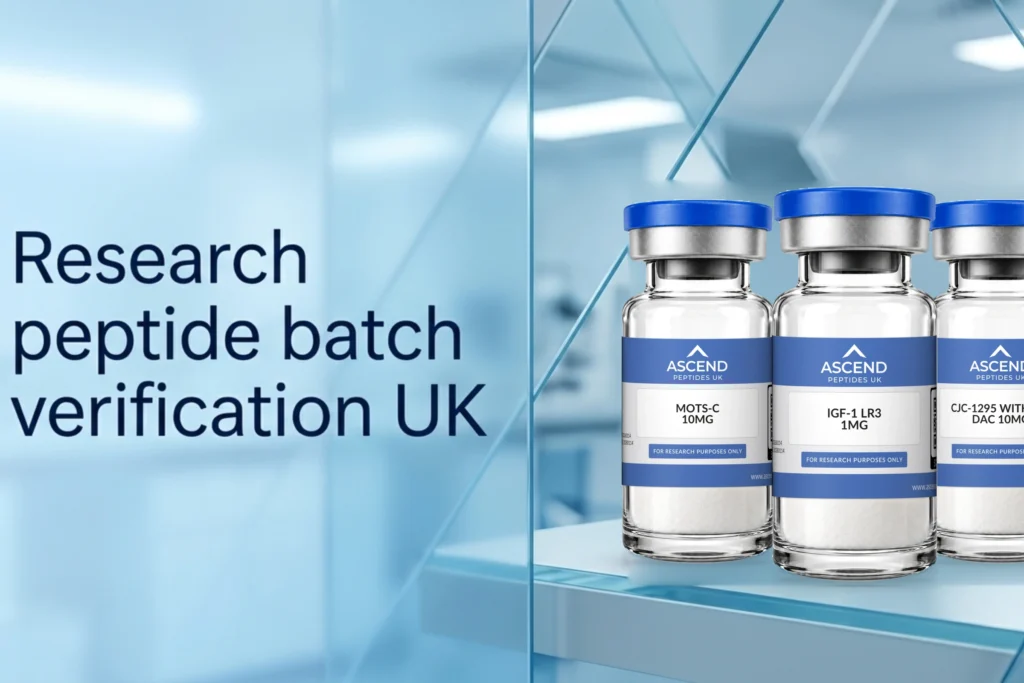 Ascend Peptides UK MOTS-C 10mg, IGF-1 LR3 1mg and CJC-1295 without DAC 10mg vials for Janoshik batch verification