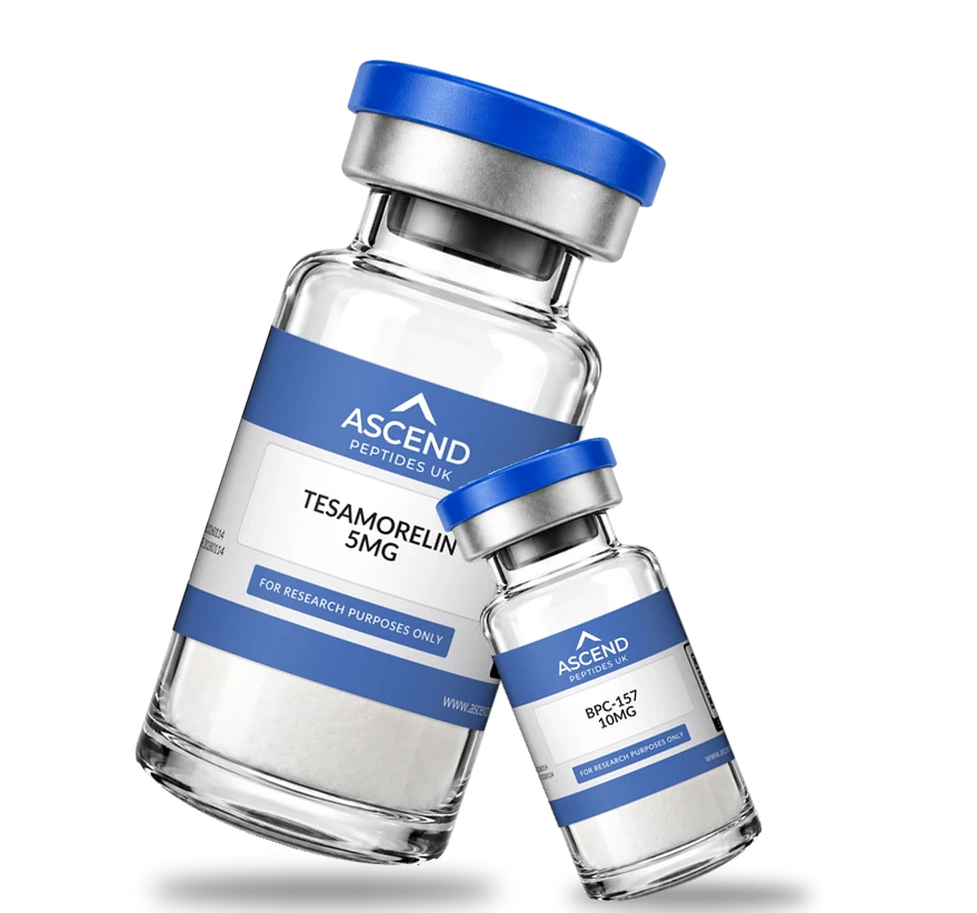 Ascend Peptides UK Tesamorelin 5mg and BPC-157 10mg research vials